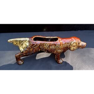 Vtg 1960’s MCM Irish Setter Succulent Planter 16" Brown Heavy Gold Ears *LOOK